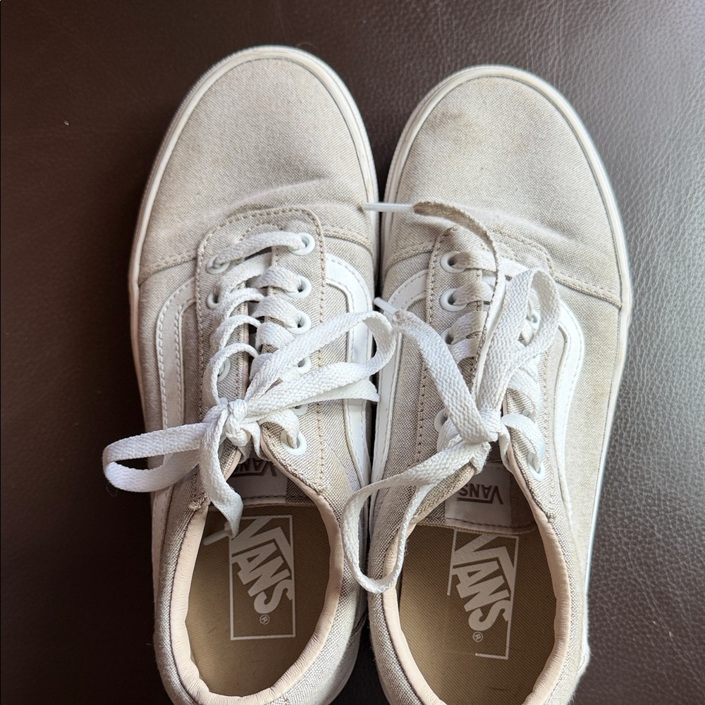 Vans Cream Canvas Lace-Up Sneakers